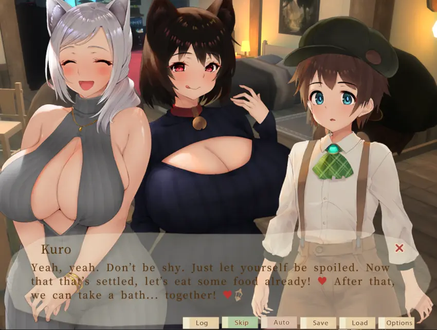 two cat girls with big tits and shota